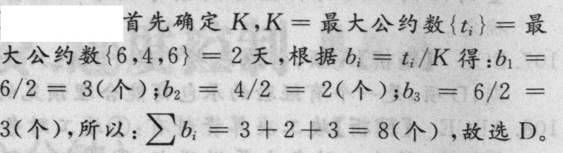 某分部工程有3个施工过程,各分为3个施工段组织加快的成倍节拍流水施工,各施工过程在各施工段上的流水节拍分别为6、4、6天,则专业工作队数应为()个。