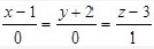 过点(1, -2,3) 且平行于z轴的直线的对称式方程是（）。