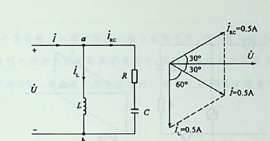 图示电路中，U= 220V,，f=50Hz，S断开及闭合时电流I的有效值均为0. 5A，则容抗为（）。