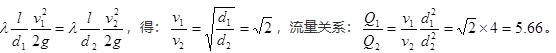 作用水头相同的两管道1、2，两管的直径，沿程阻力损失相同，长度相同，不计局部损失，则通过的流量关系为（　　）。