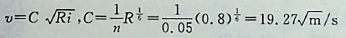 一梯形断面明渠，水力半径R=0.8m，底坡i=0.0006，粗糙系数n=0.05，则输水流速为：