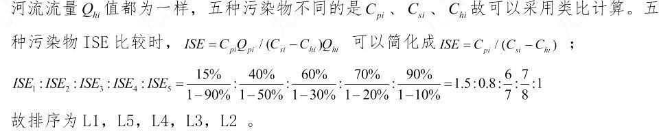 某拟建项目，排放5种污染物进入河道，各污染物设计水文条件的背景浓度占标率及项目排污负荷占标率见下表。按ISE进行筛选水环境影响预测因子，排序正确的是（ ）。