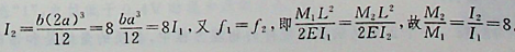 两根矩形截面悬臂梁，弹性模量均为E，横截面尺寸如图所示，两梁的载荷均为作用在自由端的集中力偶。已知两梁的最大挠度相同，则集中力偶：（悬臂梁受自由端集中力偶M作用，自由端挠度为）