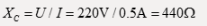 如图所示电路中U=220V , f=50Hz , S断开及闭合时电流I的有效值均为0.5A ,则感抗为下列何值？（ ）