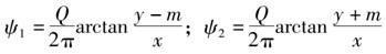 两强度都为Q的两个源流都位于y轴原点两侧，距原点距离为m，则流函数为（　　）。