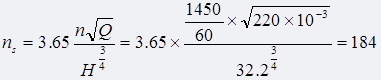 比转数，Q以/s计，H以m计。已知12sh- 13型水泵Q= 220L/s , H=32.2m , n= 1450r/min，比转数是（ ）。