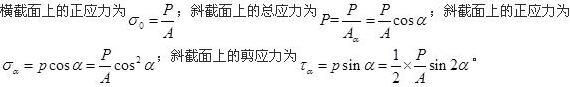 如图所示拉杆在轴向拉力P的作用下，杆的横截面面积为A，则（P/A）cosa为（）。