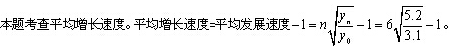 我国2010-2015年人均国内生产总值分别为：3.1、3.6、4.0、4.3、4.7和5.2（单位：万元/人）。我国2010-2015年人均国内生产总值的平均增长速度算式是（）。