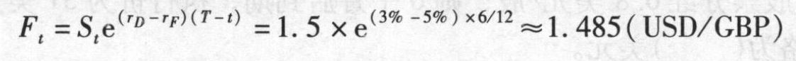 假设美元兑英镑的外汇期货合约距到期日还有6个月，当前美元兑英镑即期汇率为1.5USD/GBP，而美国和英国的无风险利率分别是3%和5%，则该外汇期货合约的远期汇率是（）USD/GBP。