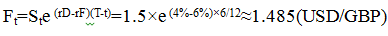 某投资者在3月购买了一份美元兑英镑的外汇期货合约，交割日期是9月，当前美元兑英镑即期汇率为1.5USD/GBP，而美国和英国的无风险利率分别是4%和6%，则该外汇期货合约的理论价格(远期汇率)是（）。