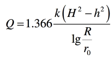 有一完全井，半径=0.3m， 含水层厚度H=15m， 土壤渗流系数k=0.0005m/s，抽水稳定后，井水深h=10m，影响半径R=375m，则由达西定律得出的井的抽水量Q为（  ） （其中计算系数为