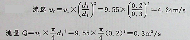 一直径=0. 2m的圆管，突然扩大到直径为4=0. 3m,若=9. 55m/s,则与Q分别为：