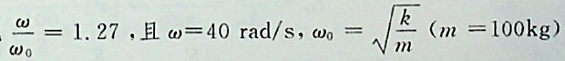 如图所示系统中，当物块振动的频率比为1.27时，k的值是（）。