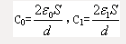 图中电容器极板间的距离为d ,极板面积为S ,、介质厚度为d/2 ,则该电容器的电容应为（）。