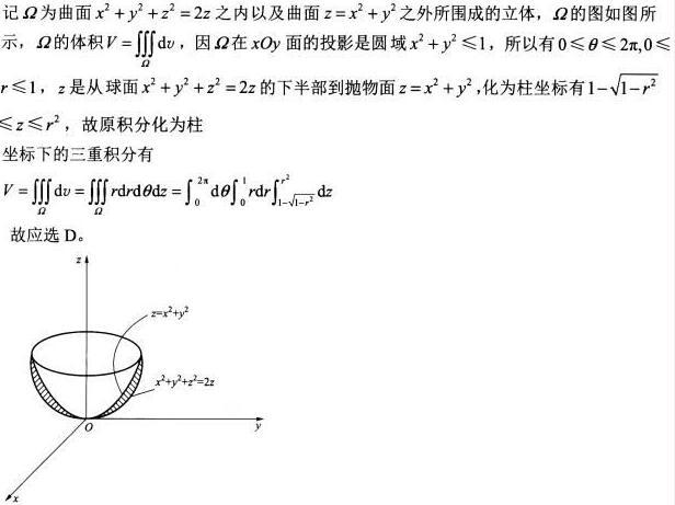 之外所围成的立体的体积V为（）。