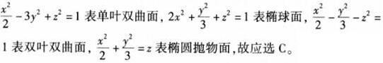 下列方程中代表双叶双曲面的是（）。