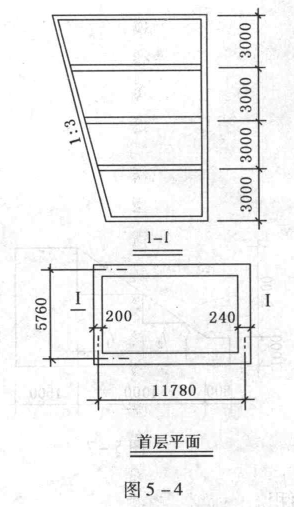 有一砖混四层建筑(见图5-4),三面砖墙均为240mm厚,一面为,1 : 3外倾的轻钢龙骨全玻璃幕墙,厚200mm,层高3.0m,该建筑的建筑面积为()平方米。