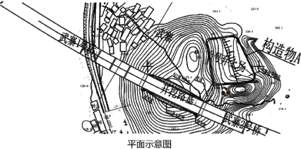 某施工单位承建了一公路工程施工，其中K22+701?K22+812段挖方路基位于武寨1号大桥和武寨2号大桥两桥头之间，平面示意图如下所示。路线穿越山顶，路基在山顶形成拉槽通过，衔接前后两座大桥。该段路