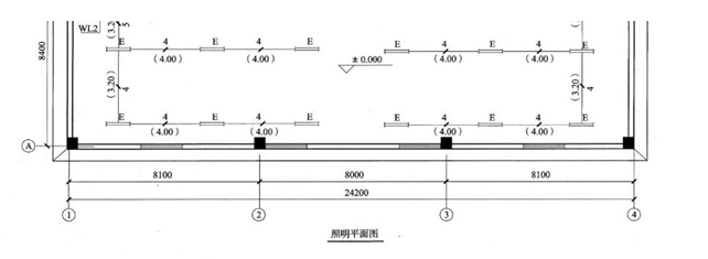 图6?Ⅱ?1为某配电间电气安装工程平面图、图6?Ⅱ?2为防雷接地安装工程平面图、图 6?Ⅱ?3为配电箱系统接线图及设备材料表。该建筑物为单层平屋面砖、混凝土结构，建筑物室内净高为4.40m。图中括号内