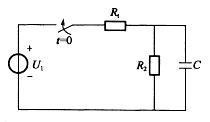 图示电路中，电容的初始能量为0，高级开关S在t=0时刻闭合，此后电路将发生过渡过程，那么，决定该过渡过程的时间常数τ为：A.τ=(R1+R2)