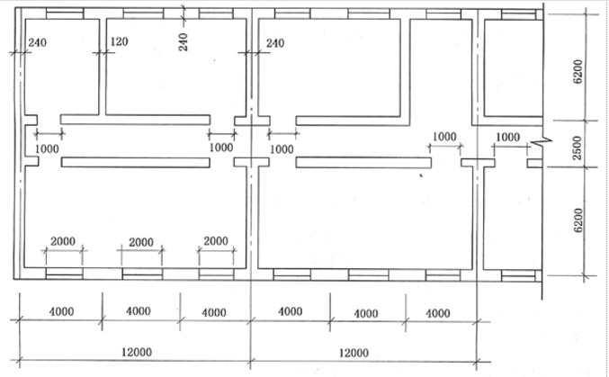 某办公楼平面布置如图所示，采用装配式钢筋混凝土楼盖，MU10砖墙承重。纵墙及横墙厚度均为240mm，砂浆强度等级M5，底层墙高H=4.5m(从基础顶面算起至一层楼板底面)，隔墙厚120mm。则下列高厚