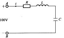 RCL串联电路如图所示，其中，R=1kΩ，L=1m H，C=1μF。如果用一个100V的直流电压加在该电路的A-B端口，则电路电流I为：